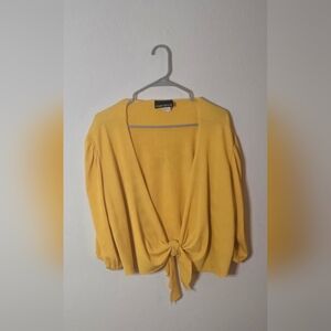 Marianne Mustard Yellow Tie Front Blouse Open Boho Fall Cardigan Top 2X
